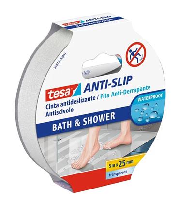 TESA CINTA ANTIDESLIZANTE BAÑO 5MX25MM TRANP.